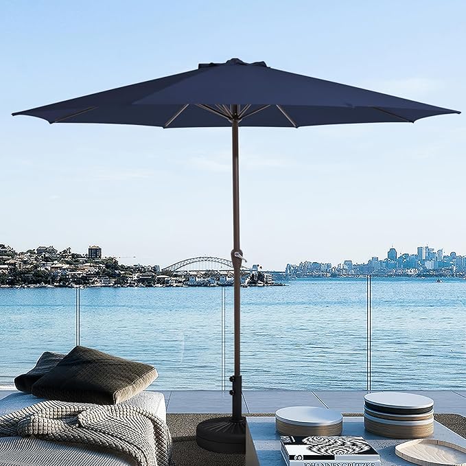 JEAREY 12' Patio Umbrellas Outdoor Table Market Umbrella w/Crank, 8 Sturdy Ribs, UV Protection Windproof for Garden, Deck, Backyard, Pool(Navy Blue)