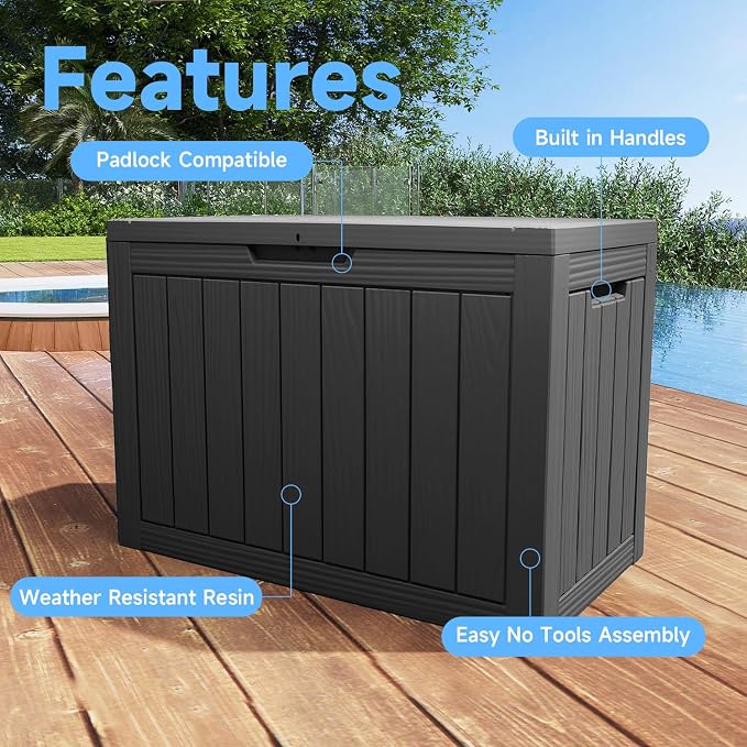 ROJIK 54 Gallon Outdoor Deck Box, Resin Waterproof Storage Box, weatherproof Deck Boxes Outdoor, Sturdy Deck Box for Furniture Cushions & Gardening Tools (Black)