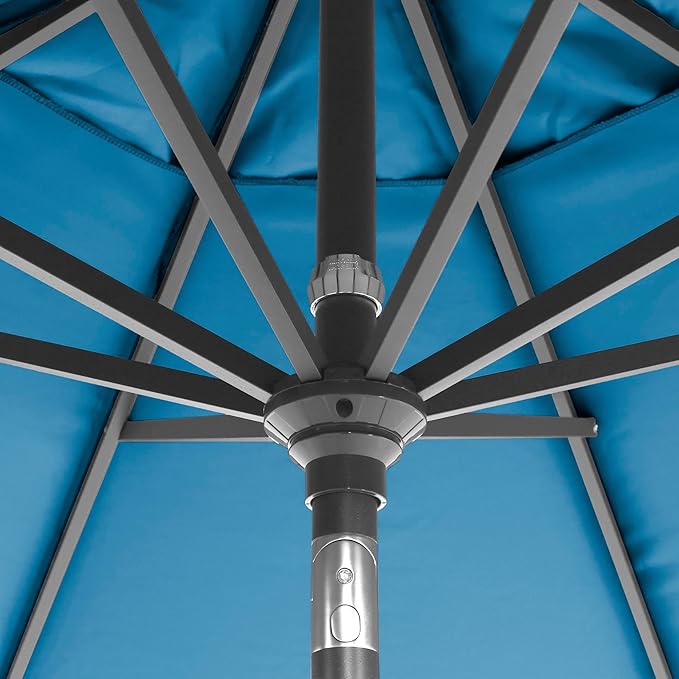 California Umbrella 12-Year-Non-Fading, 9Ft Premium Sunbrella Patio Umbrella, Hand-Crank, Button-Tilt, Gray Frame, Regatta Fabric