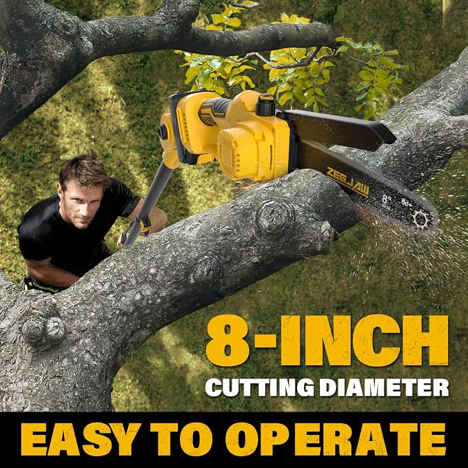 ZEGJAW 2-IN-1 Cordless Pole Saw & 8 Inch Mini Chainsaw, with 2 Pack 3.0Ah Battery and Charger, Electric Pole Saw for Tree Trimming with Adjustable Extension Pole