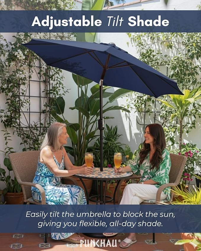 6 Ft Outdoor Patio Umbrella, Easy Open/Close Crank and Push Button Tilt Adjustment - Navy Blue Market Umbrellas