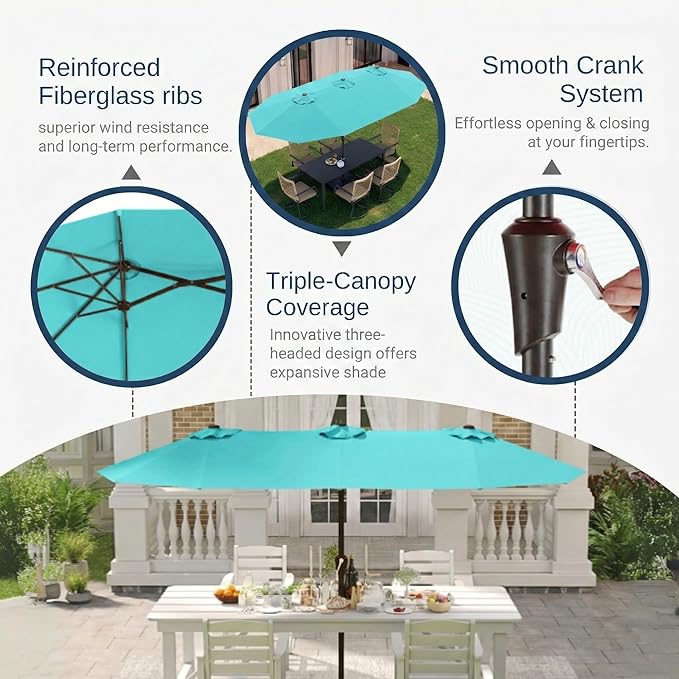 15FT Large Patio Umbrella with Base Included