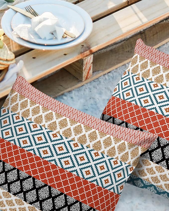 Outdoor Waterproof Throw Pillow Covers Boho Stripe Tribal Vingtage Lumbar Pillowcases Bohemian Style Pattern Decorative Pillows Cushion Case Patio Pillows for Couch Bed Garden 24 x 24 Inches
