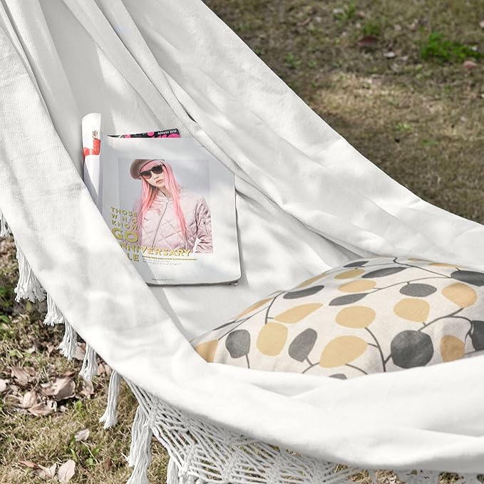 Backyard Hammock with Tassels,Max 330lbs,Bohemian Hammock with Carrying Bag, Indoor Outdoor Tree Hammock for Porch, Backyard, Camping, Beach, Yard, Bedroom, Patio, Porch