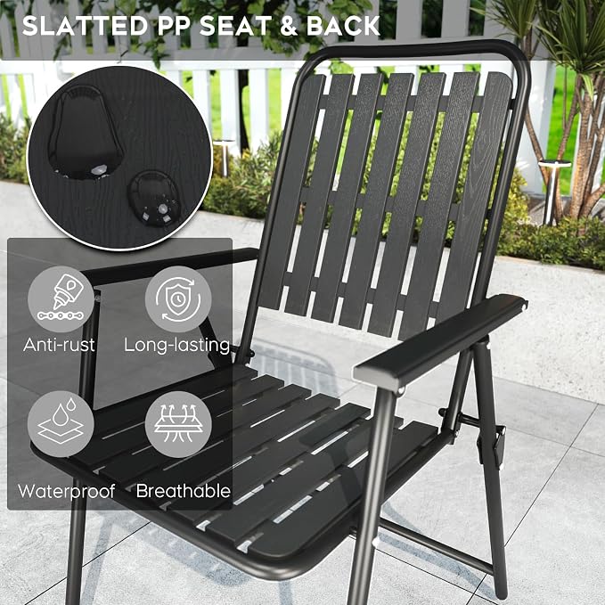 Outdoor Dining Set for 4, Patio Table and Foldable PP Chairs Set with 1.97'' Umbrella Hole, 5pcs Patio Furniture Set 37.8”x37.8” Dining Table Set with No Assembled Chairs for Porch Deck Backyard Pool