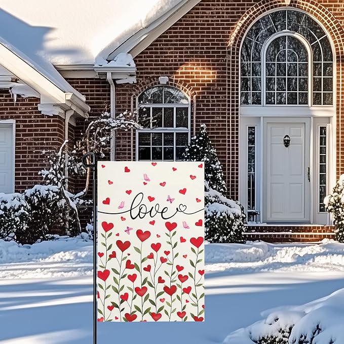 Valentines Day Garden Flag 12x18 Inch Double Sided Love Heart for Anniversary Wedding Yard Outdoor Decorations