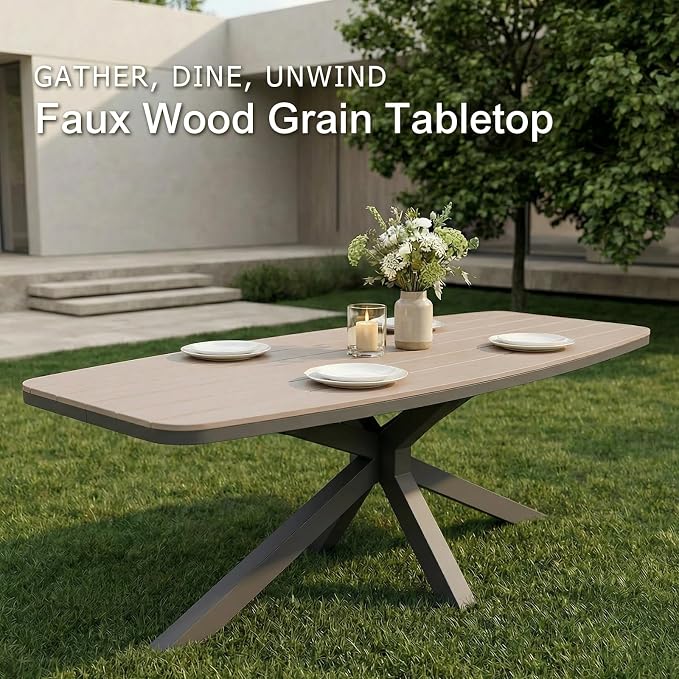 SUNSITT 7 Piece Outdoor Patio Dining Set, Patio Dining Furniture Set with 87” Aluminum Dining Table w/X Base Legs and 6 Woven Wicker Outdoor Patio Chairs w/Removable Cushions for Garden, Dark Grey