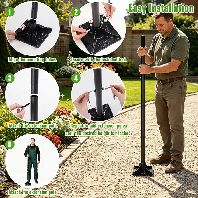 Tamper Tool Landscaping, 59IN Tamper Tool 8"×8" Garden Tamper for Leveling Soil Sand Gravel Asphalt Ground Paver Driveway Garden Yard Lawn Edging Fence Post Installation and Blacktop Repair