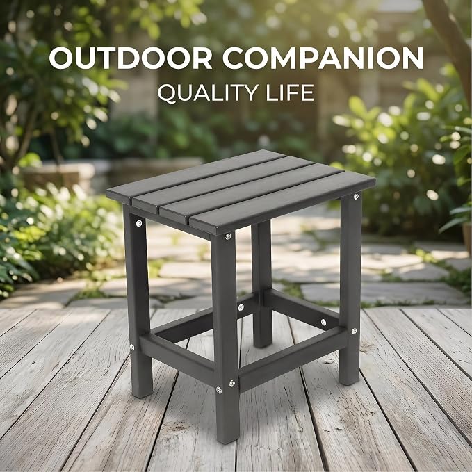 AMILY HDPE Outdoor Adirondack Side Table, Weather Resistant Patio End Table, Heavy Duty Rectangle Side Table for Garden, Balcony, Poolside, Easy Assembly (Grey)