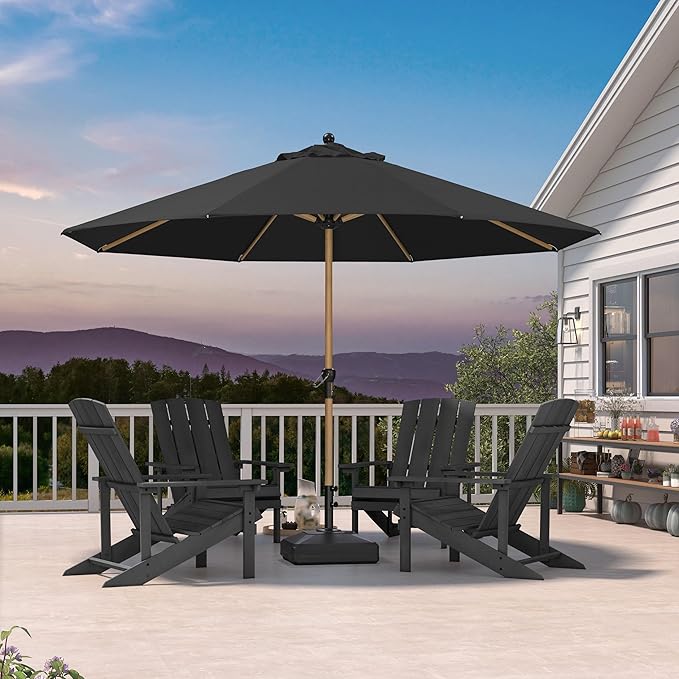 PURPLE LEAF 11 Feet Patio Umbrella with Base Outdoor Umbrella Market Umbrella with Crank & 8 Ribs Aluminum Round Table Umbrella Outdoor Patio for Backyard, Black
