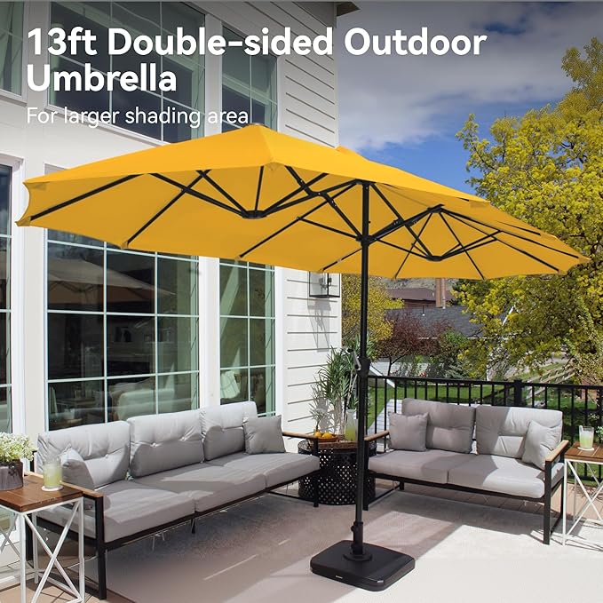 PHI VILLA 13ft Large Patio Umbrellas, Double-Sided Outdoor Market Rectangle Umbrella for Outside, Golden Yellow