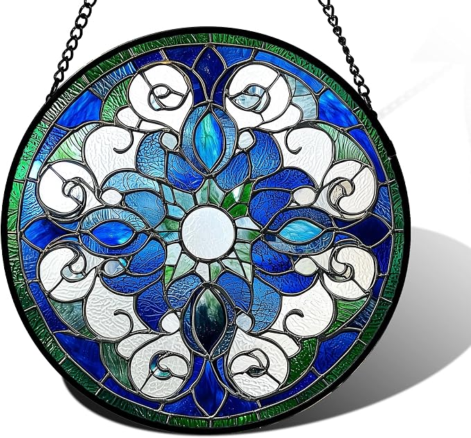 DASTOLL Stained Glass Window Hanging, Boho Style Sun Catchers Diamond Glass Panel Hangings Tiffany Suncatcher Decor for Birthday for Women, Men, Wife, Aunt, and Mom 6.3 in