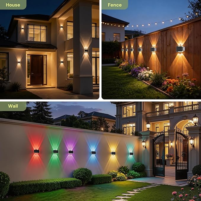 L LOHAS LED Solar Fence Lights Outdoor,8 Modes RGB Fence Lights Solar Powered, IP65 Waterproof Outdoor Step Light for Step Backyard Deck Wall Pathway Patio(6 Pack)