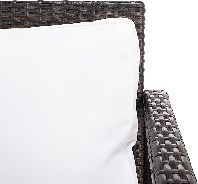 Safavieh Outdoor Collection Garnen Wicker Cushion 4-Piece Living Set PAT7714C, Brown/White