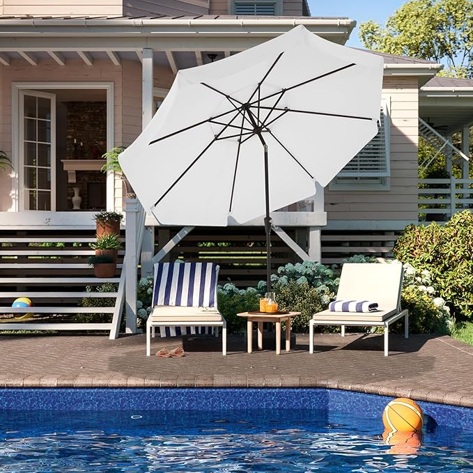 JEAREY 9' 2-Tiers Patio Umbrellas Outdoor Market Table Umbrella w/Push Button Tilt/Crank, 8 Sturdy Ribs, UV Protection Waterproof Sunproof(Cream White)