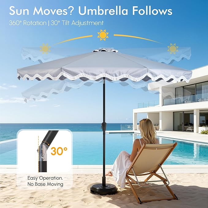 Weaxty 10FT Patio Umbrella, Trendy Color Scalloped Edge, UV-Resistant Canopy Outdoor Table Market Umbrella, Tilt Adjustment, Crank, Heavy-duty 8 Ribs for Backyard Poolside Deck Beach Lawn Backyard