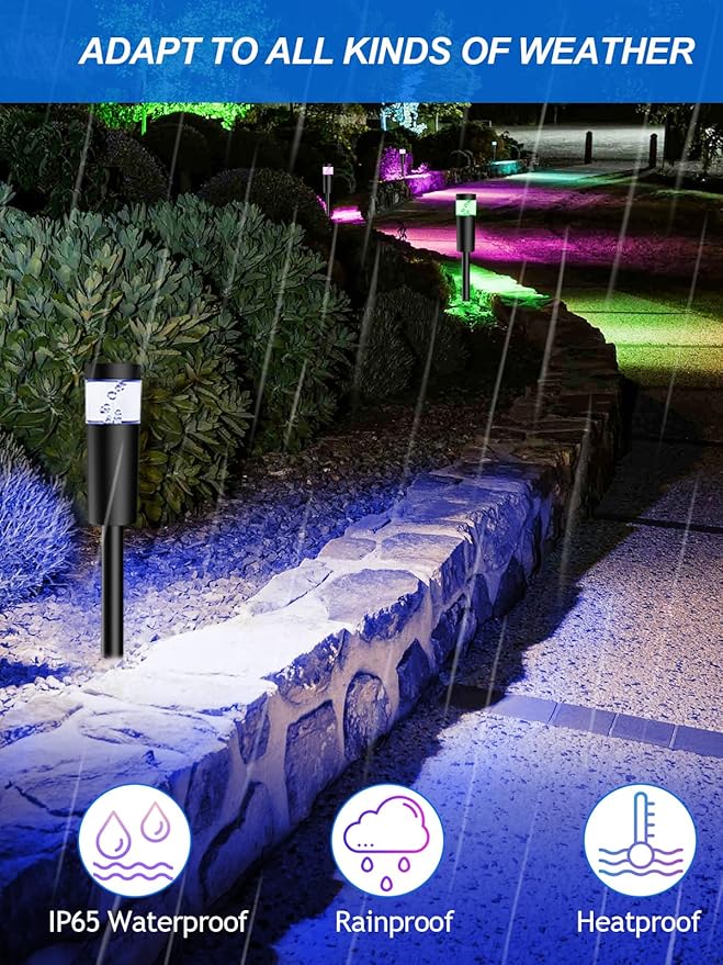 5W RGBW Low Voltage Landscape Pathway Lights with Connectors 12V Outdoor Color Changing Landscape Lighting LED Bollard Path Lights Wired Waterproof Walkway Light for Garden Yard (8Pack)