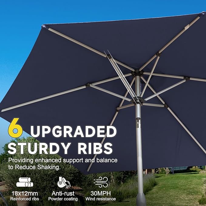 Domi 7.5FT Patio Umbrella Outdoor Market Umbrella with Silver Aluminum Pole, UV Resistant Canopy, Wind Vent, Tilt & Crank System, Perfect for Patio, Garden, Deck, Pool, Outdoor Dining, Navy Blue