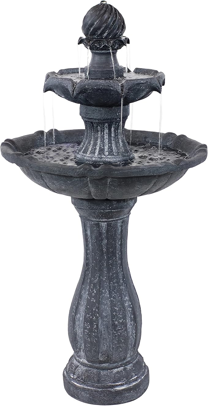 Sunnydaze 45-Inch 2-Tier Arcade Outdoor Solar Water Fountain - Outdoor Water Feature with LED Light for Garden, Patio, Yard or Balcony - Black