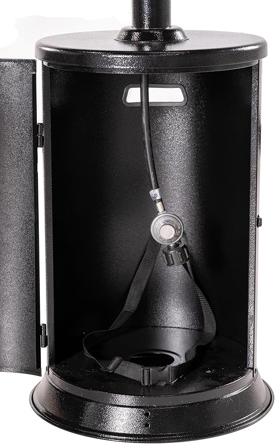 Outdoor Patio Heater, Propane Gas Standing Heater with Reflector Canopy, Black Hammered Finish