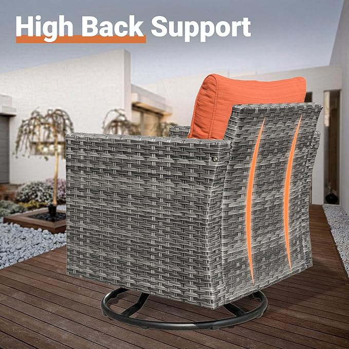 ovios Outdoor 9 Piece Coversation Set with Swivel Rocking Chair,Sectional Patio Furniture Set with All-Weather Wicker Sofa,Modern Outside Couch for Balcony Backyard Pool, Orange
