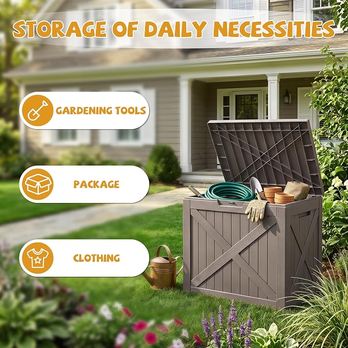 40-Gallon Outdoor Storage Box, Waterproof Deck Box for Patio Cushions, Garden Tools, Pool Accessories, Lockable Outside Storage Bin for Backyard & Deck (Grey)