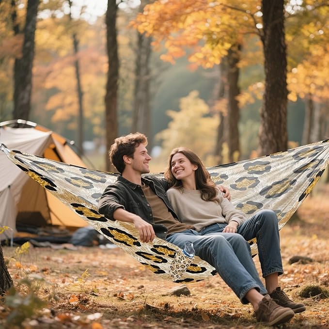 Hammocks for Outside Leopard Pattern Camping Hammock Portable Hammocks with Tree Straps and Carry Bag Camping Accessories for Hiking Beach Outdoor