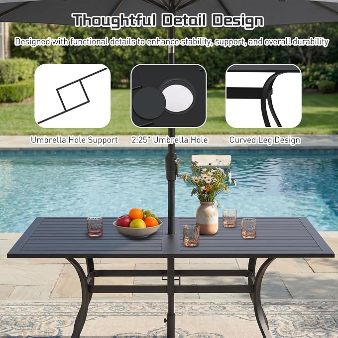 7 Piece Outdoor Patio Dining Set, 62’’ Rectangular Metal Dining Table & 4pcs Metal Dining Chairs & 2pcs Swivel Rocking Chairs , Outdoor Furniture Dining Set for Patio, Balcony, Lawn, Garden, Backyard