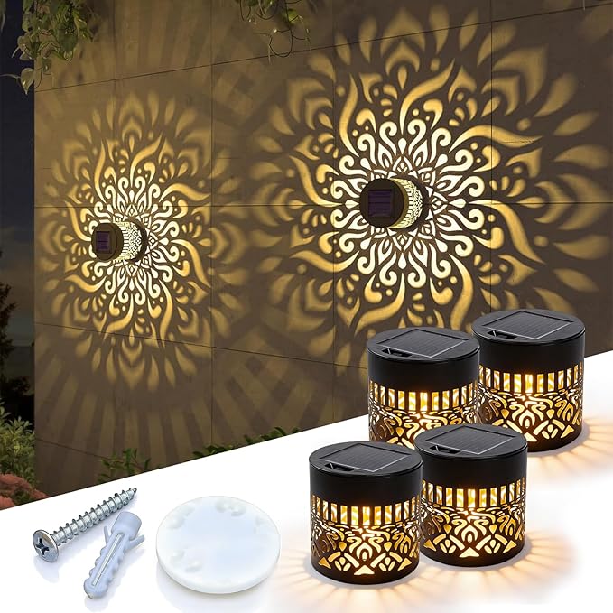 Decorative Solar Mandala Lights, 2026 New Mandala Solar Lights Outdoor, Mandala Theme Waterproof Fence Light, Shadow Projection Landscape Lighting for Backyard,Patio,Walkway,Lawn,Porch Decor (#B,4)