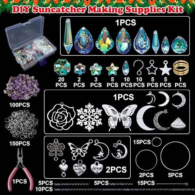 DIY Suncatchers, 400pcs Sun Catchers Supplies Kit Art and Crafts for Adults | Hanging Prism Sun Catcher with Crystals Rainbow Maker for Christmas Decor Indoor Window Home Wedding Outside Garden