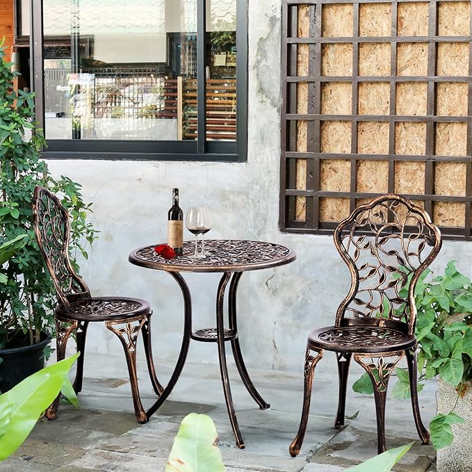 JHshop Bronze 3 Pieces Outdoor Patio Furniture Set, Garden Conversation Chairs with Table for Backyard Pool or Lawn,Balcony Furniture Sets, Table and Chairs -(Leaf)