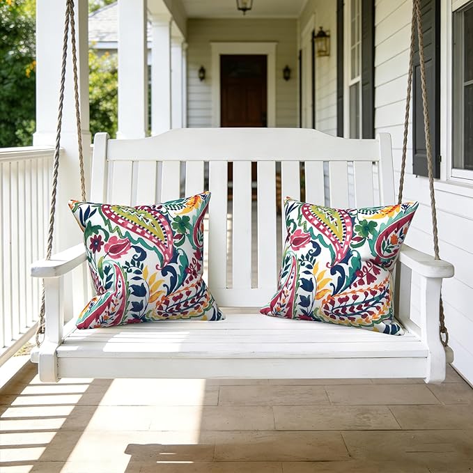 LVTXIII Outdoor Throw Pillows, Decorative Throw Pillows with Inserts, 16"x16" Square Pillows for Bed, Couch, Sofa and Patio Furniture, Set of 2, Vigour Paisley