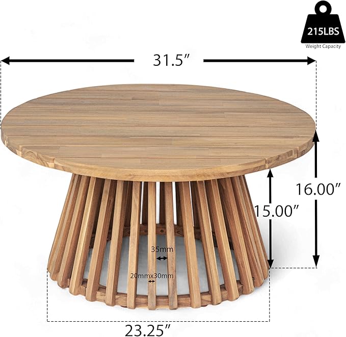 Merax Outdoor Acacia Wood Conversation Set - Patio 3-Seat Loveseat Sofa w/Coushion and Round Coffee Table for Backyard, Lawn, Balcony, Teak+Light Gray/Light Teak
