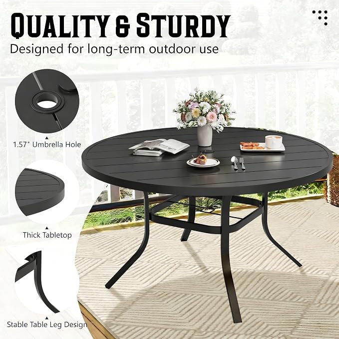 SUNCROWN 7 - Piece Outdoor Dining Set, Patio Furniture Set with 6 x Textilene Dinning Chairs and 53" Metal Round Table with Umbrella Hole for Lawn Garden Backyard Deck, Grey