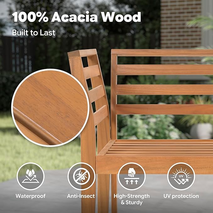 5-Piece Acacia Wood Patio Sectional Set, L-Shaped Outdoor Sofa Garden Couch with Coffee Table & Removable Cushions for Backyard, Deck, Beige