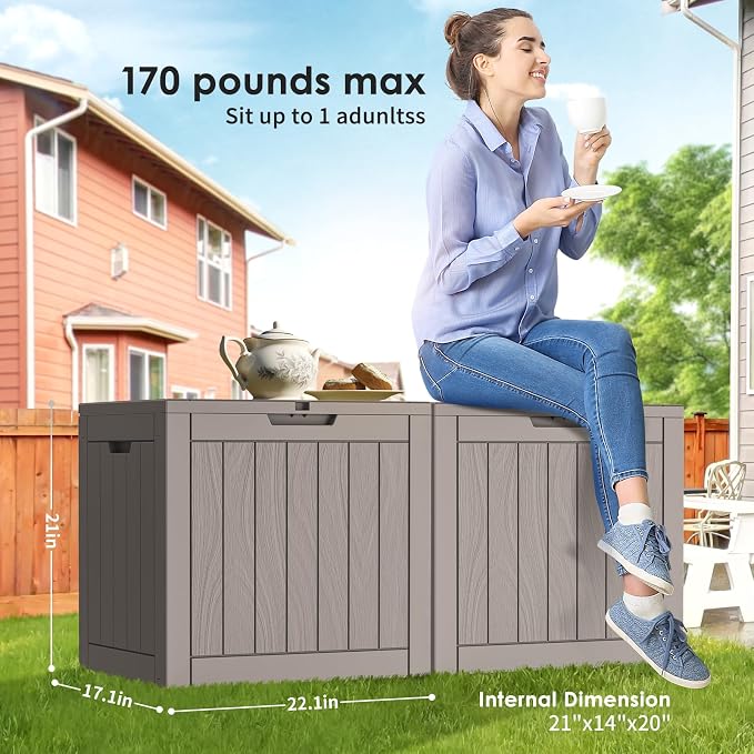 DRATO Deck Boxes, 30 Gallon Outdoor Storage Box for Patio Cushion, Garden Tools, Waterproof and UV Resistant, Lockable (Grey, 30 Gallon)