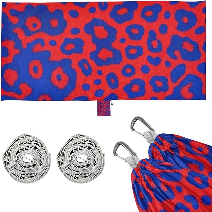 Blue and Red Leopard Print 330lb Capacity Camping Hammock with Tree Straps Hanging Hammock for Patio Backyard Lounge Base hamaca para Patio Exterior