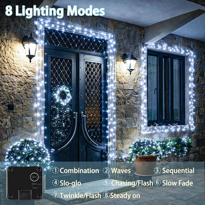 Solar String Lights Outdoor, 2 Pack 400LED 144FT Extra-Long Fairy Lights | 8 Lighting Modes, Silver Wire, Memory Function, Auto On/Off, Waterproof Twinkle Lights for Tree Garden Patio Party Xmas Decor