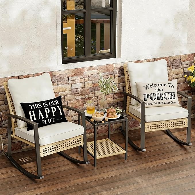 JOJOGOGO Welcome to Our Porch Outdoor Lumbar Pillow Covers Waterproof 12x20 Set of 2, Decorative Outdoor Lumbar Pillows 12 x 20, Front Porch Decor Patio Furniture Pillows (This is Our Happy Place)