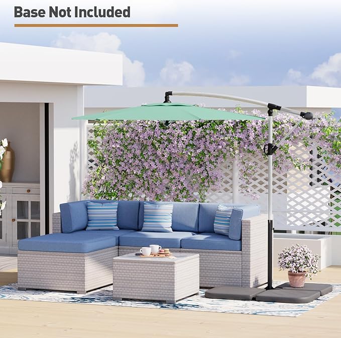 COSIEST Offset Patio Umbrella, Cantilever Hanging Outdoor Umbrella w/360-degree Rotation, Handy Crank, UV/Waterproof Canopy, 6 Ribs for Market, Backyard, Poolside, Garden