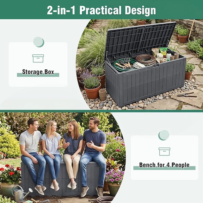 Tangkula 180 Gallon Outdoor Storage Box, Waterproof PP Resin Patio Storage Box with Lockable Lid for Indoor & Outdoor Use, 2-in-1 Rattan Design Deck Box for Cushions, Garden Tools