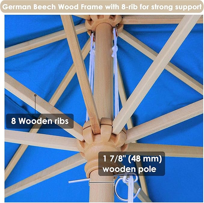 13ft Outdoor Table Umbrella, Market Umbrella, 13Ft XL German Beech Wooden Patio Umbrella, Outdoor Patio Umbrella for Beach Yard Garden Wedding Cafe Garden