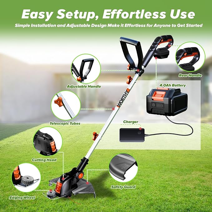 4000mAh Weed Wacker Weed Eater: 21V Electric Cordless Edger and String Trimmer 2in1 Lawn Tool Battery Powered 12 Inch Grass Cutter with 2Pack 4.0Ah Batteries and Charger for Yard Garden Home Use