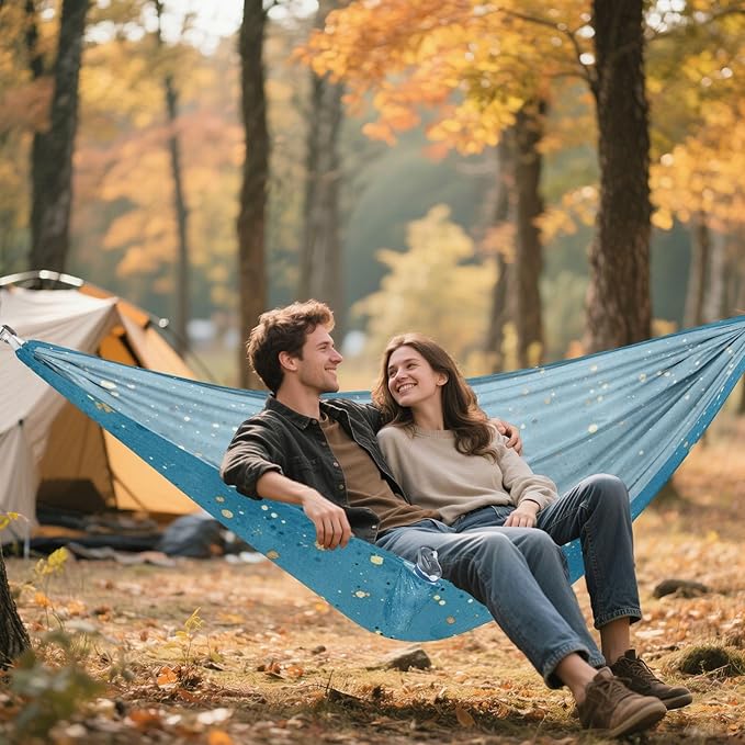 Blue with Gold 330lb Capacity Hammocks for Camping Tree Hammock for Patio Backyard Lounge Base Silla hamacas para adultos