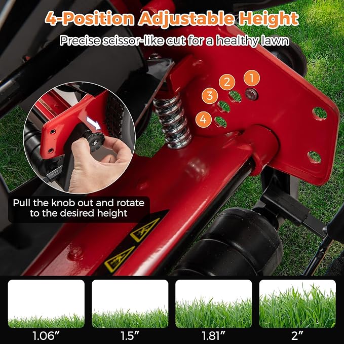 Push Lawn Mower, 14" Manual Rear Mower with 5 Steel Blades, Adjustable Cutting Heights & Grass Catcher Bag, Walk-Behind Grass Cutter Lawn Sweeper for Garden, Park & Yard (Red)