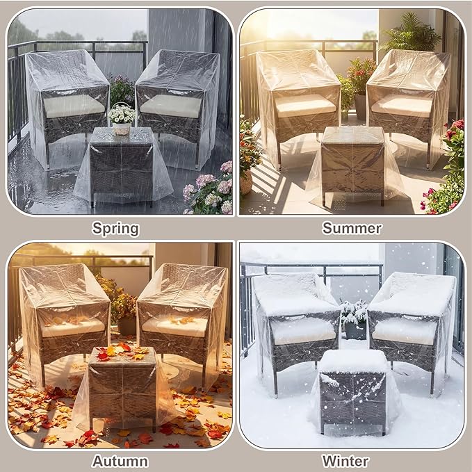 3 Pcs Clear Plastic Patio Covers Outdoor Furniture Covers Waterproof Waterproof Sofa and Table Couch Protector for Armchairs Heavy Duty Patio Furniture, 23 x 23 x 25, 29 x 41 x 27 Inch