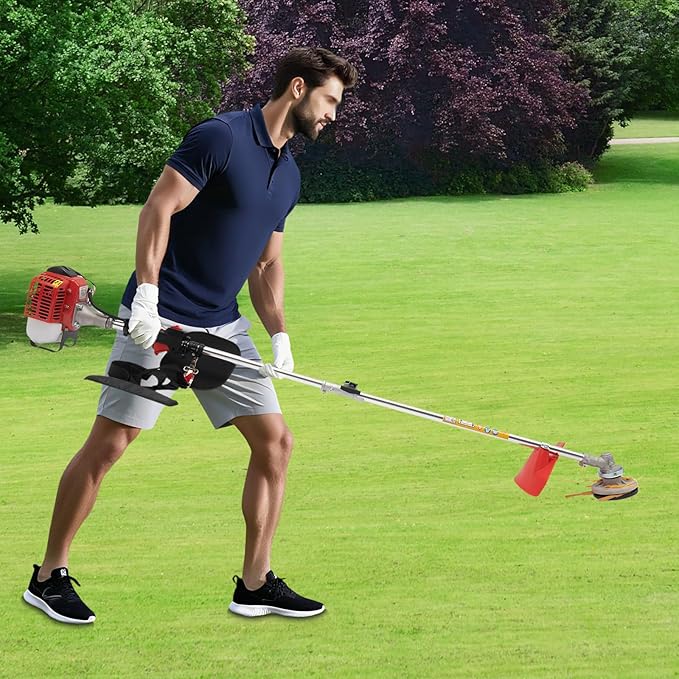 26cc 2-Stroke Gas Weed Eater, 2-in-1 Gas Brush Cutter & String Trimmer, Cordless Lawn Edger Gas String Trimmer, Weed Trimmer Gas Powered for Thick Brush, Overgrown Weeds & Lawn Maintenance