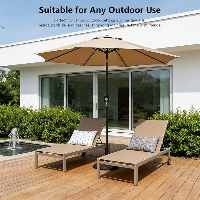 9FT Patio Umbrella Outdoor Table Market Umbrella with Push Button Tilt & Crank, 8 Sturdy Ribs Waterproof UV Protection Fade-Resistant for Garden, Deck, Backyard, Pool