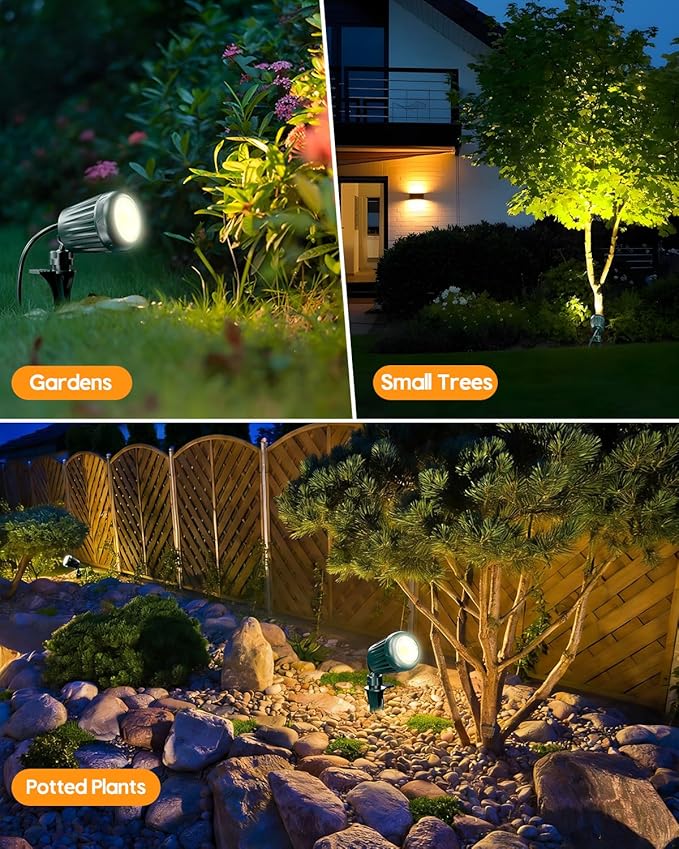 Low Voltage Landscape Lights,5W 500LM Outdoor Landscape Lights with 4 Color Lenses (White Light,Red,Yellow,Green),IP67 Waterproof Outdoor Spot Lights for Garden Passage Wall Tree Fence,6 Pack
