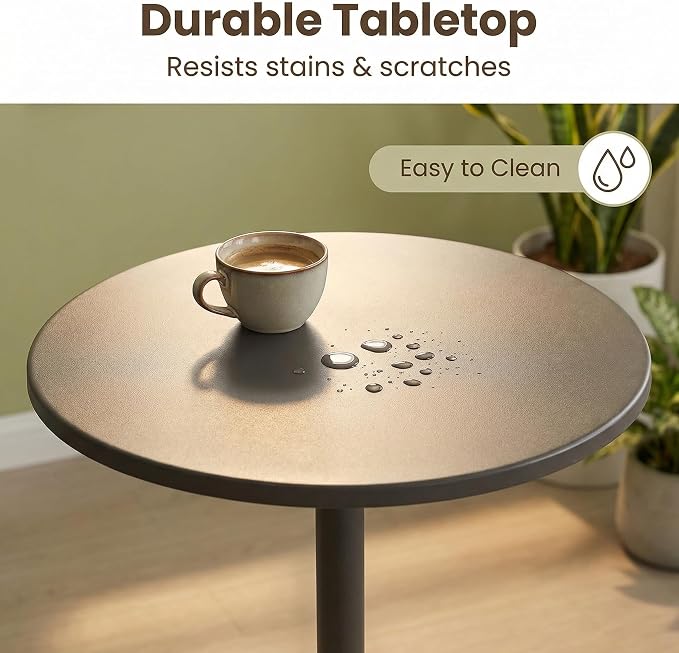 LOKKHAN Premium Steel Patio Bistro Table, Backyard Dining Table, Indoor-Outdoor Garden Cafe Bar Table, Heavy Duty Round Metal Side Table, Brown, Waterproof, (23.62" Diax29.5 H)